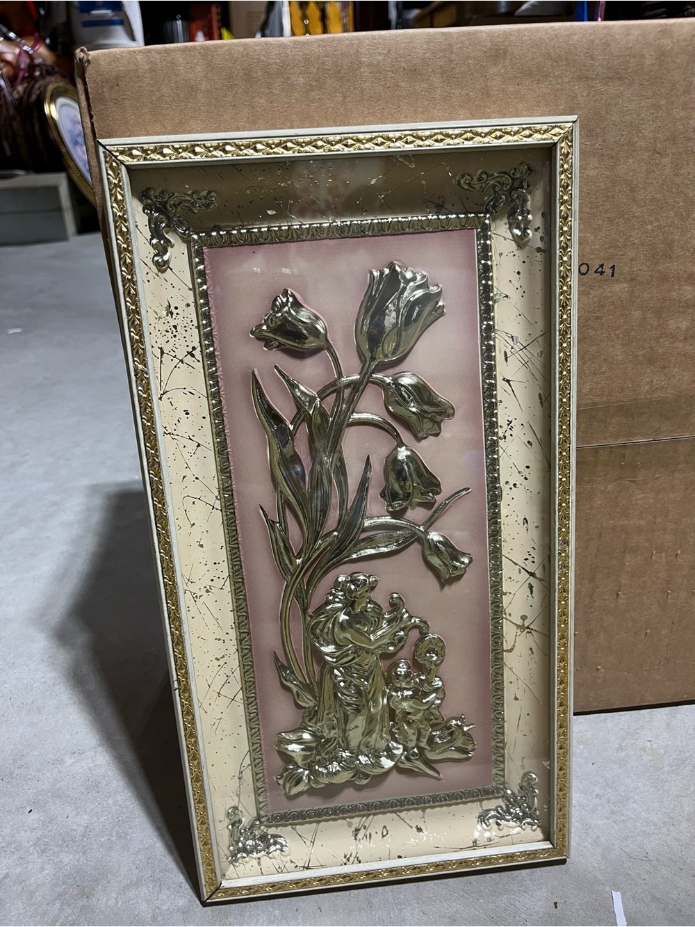 Gold Floral Relief Wall Art on Pink Background - Home Accents